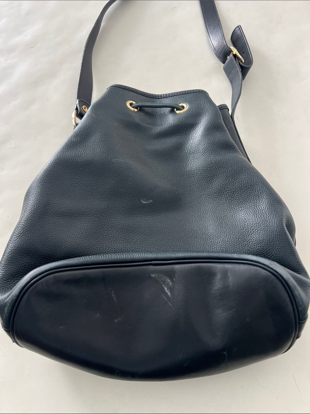 Longchamp Vintage Dark Blue Leather Single Strap Crossbody Bucket Shoulder Bag - Picture 7 of 8